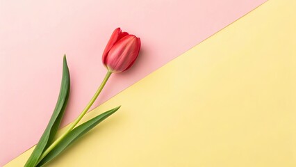 greeting card -rose ,clean copy space above for celebration message, isolated on pink and yellow background.
