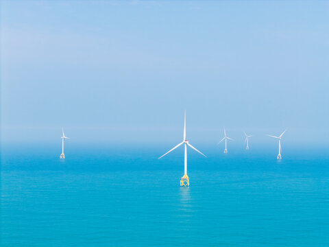 Offshore Wind Turbines in Blue Ocean Waters