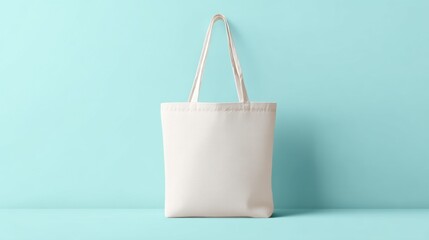 Plain White Tote Bag on a Light Blue Background