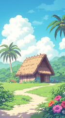 Tropical Island Hut - Peaceful Paradise Scene
