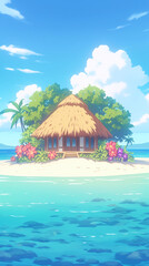 Fototapeta premium Serene Island Hut - Tropical Paradise Escape