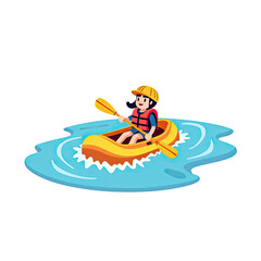 Naklejka premium Girl Kayaking, Inflatable Boat, Summer Fun - Flat design illustration