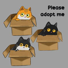 Adorable Cat in Cardboard Box - Cute and Playful Feline Illustration