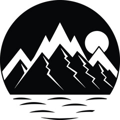 vector sunset behind mountains on white background.eps