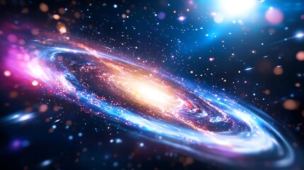 Vibrant Spiral Galaxy Expanding in Dark Space