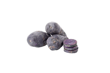 Concept of unusual vegetable - purple potato vegetable, isolated on white background