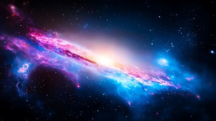 Vibrant Spiral Galaxy in Deep Space, Cosmic Nebula with Pink and Blue Hues
