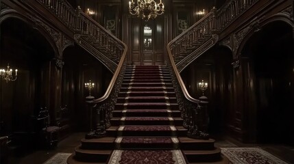 Fototapeta premium Grand, dark, ornate staircase in a majestic mansion