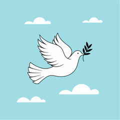 minimalistic white dove flying with an olive branch in its beak