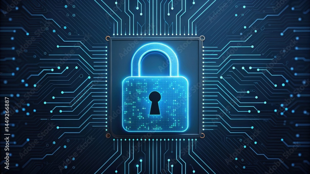 Aufkleber collaborate work, ai and a technology. digital padlock on a circuit board, symbolizing cybersecurity