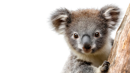 Fototapeta premium Close-up of a koala clinging to a tree branch, showcasing its expressive features and habitat