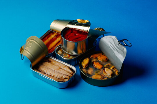 open cans of tinned food