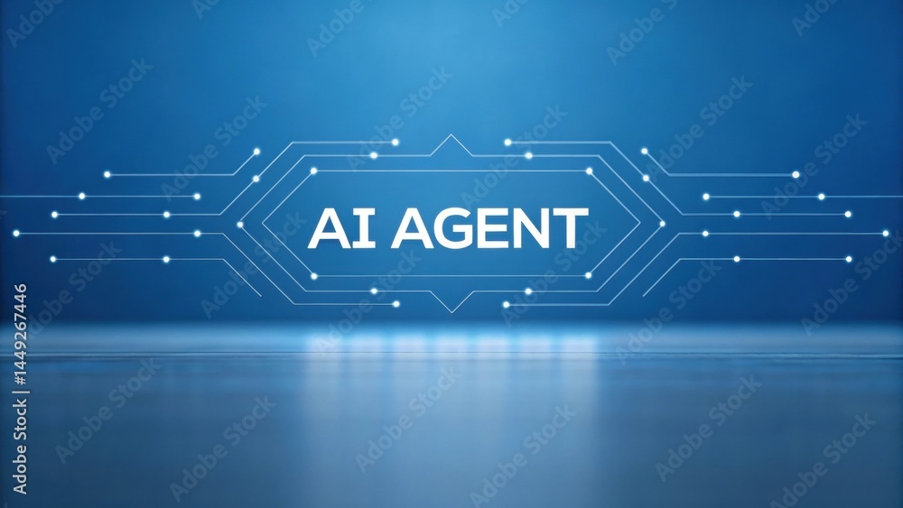 Poster collaborate work, ai and a technology. blue background featuring 