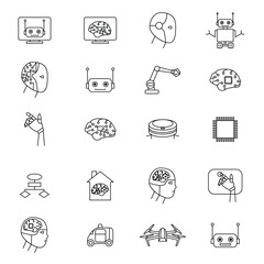 Robotic brainpower futuristic icons set
