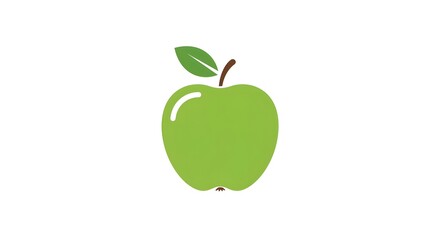 Fototapeta premium Green Apple Illustration with Leaf Isolated on White Background