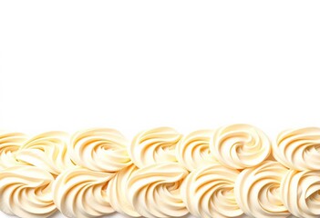 Whipped buttercream swirls form a seamless border pattern, ideal for baking backgrounds, vector, illustration