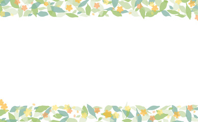 Simple Frame with Green Leaves and Yellow Flowers Top and Bottom