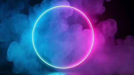 This striking video features a neon blue geometric circle on a dark background, resembling a mystical portal. Ideal for branding, this futuristic mockup can showcase your logo and design concepts.