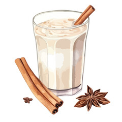 traditional Mexican drink horchata cute watercolors illustration on white background