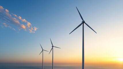 Obraz premium Wind Turbines at Sunset: Clean Energy Landscape wind turbines renewable energy sunset sunrise ocean
