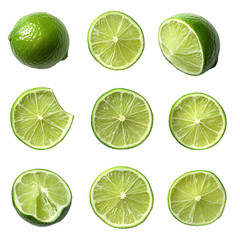 Fresh Limes Whole, Halved, Sliced, Juicy Citrus Fruit