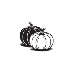Black and White Pumpkin Duo Illustration – Autumn Harvest Line Art