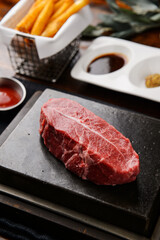 Beef on a stone plate
