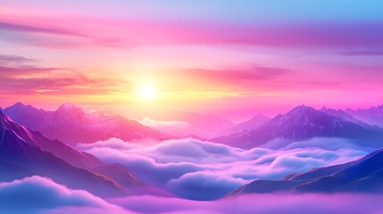 Vibrant Sunset Over Misty Mountain Peaks