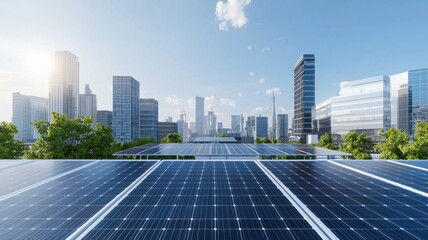 Sustainable Energy in Urban Environment: Solar Panels and Cityscape solar panels cityscape urban