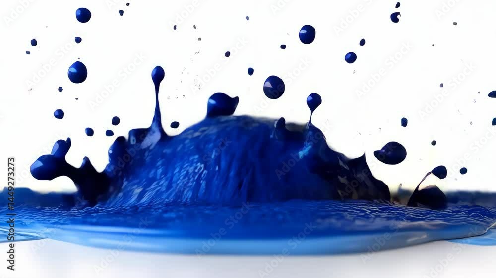 Poster dynamic blue paint splash creating abstract forms against a plain white background, emphasizing move