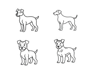 A set of black vector silhouette outline dog animal illustrations on white background. 