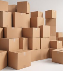 Several empty brown cardboard boxes against a bright white backdrop , recycling, texture, empty