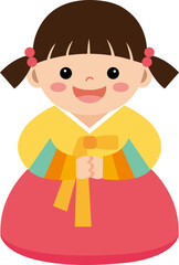 한복을 입은 여자 어린이 벡터