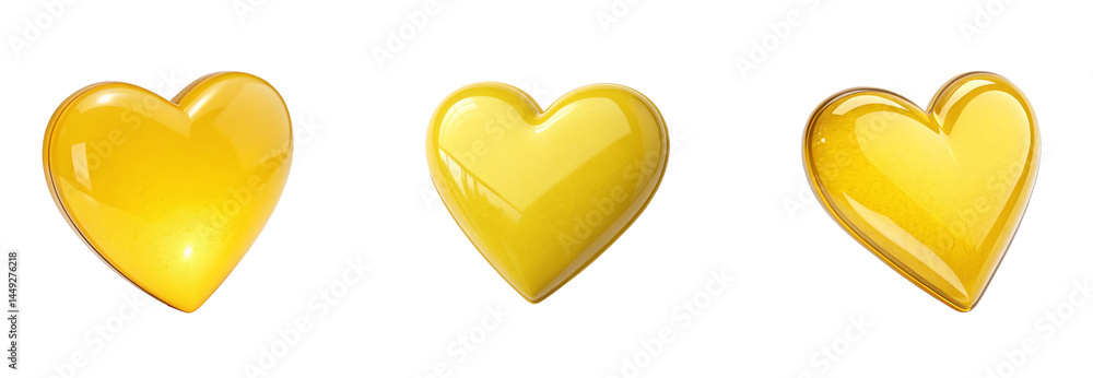 Poster lustrous golden heart shapes arranged in a line on a white background transparent background generat