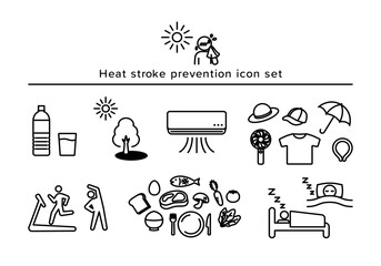 熱中症予防アイコン - 夏の健康管理線画