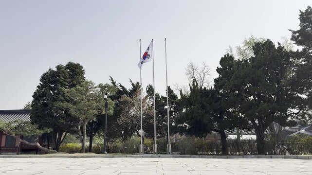 South Korean Flag Waving on Flagpole in Calm Outdoor Setting