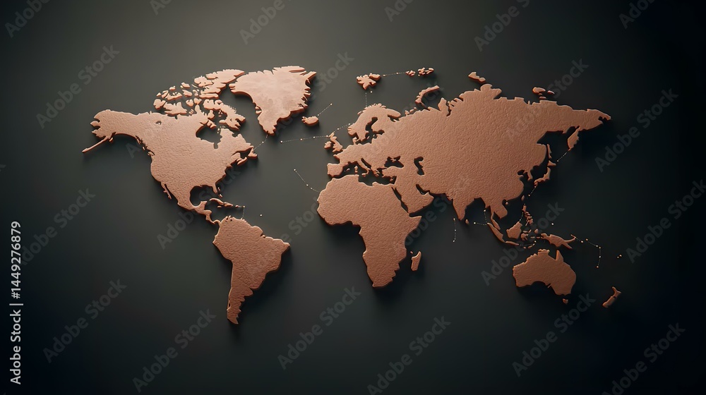 Poster a three-dimensional, copper-colored world map is shown against a dark background, with subtle connec