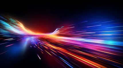 Colorful Light Trails Effect on Black, Futuristic Rays Background Art Design