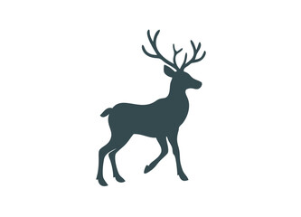 Obraz premium Black Silhouette of a Majestic Deer Walking Gracefully – Elegant Wildlife Illustration with Large Branching Antlers
