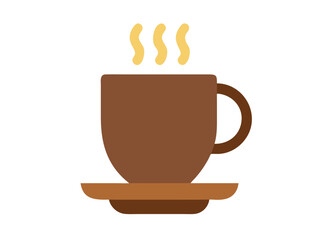 Brown Coffee Cup on Saucer with Yellow Steam Lines &ndash; Minimalist Design for Beverage and Cafe Themes