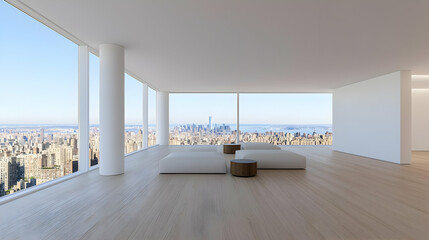 Modern Minimalist Interior with City View from High Floor Apartment