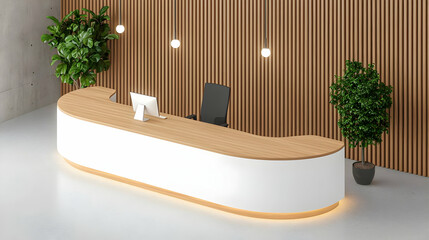 Modern Reception Desk with Minimalistic Design and Greenery