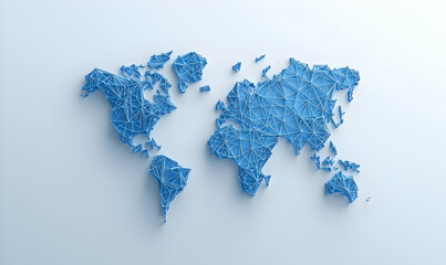 Geometric Blue World Map with Triangular Patterns and Lines