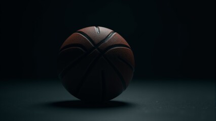 Obraz premium Single Brown Basketball On Dark Background