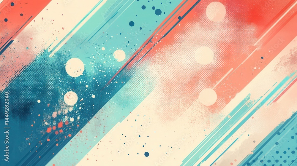 Poster abstract design with diagonal stripes and splashes of color