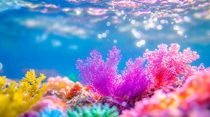 Vibrant Underwater Coral Reef Scene with Colorful Corals