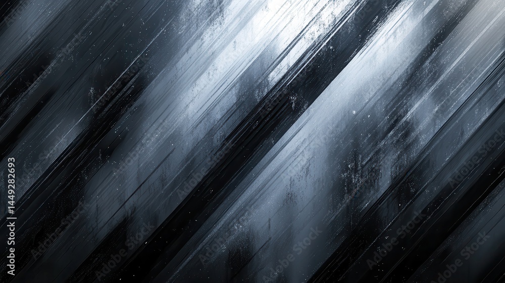 Poster abstract diagonal lines, dark gray and black tones, creating a sense of depth and movement