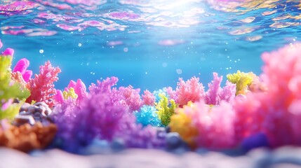 Vibrant Underwater Coral Reef Scene with Colorful Corals and Sunlight