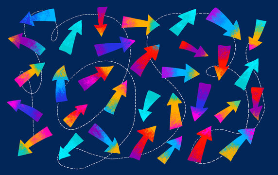 Colorful arrows in a dynamic pattern on a dark background