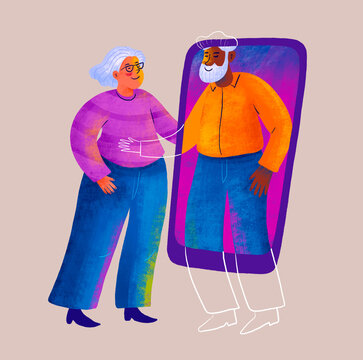Elderly couple sharing joy through a virtual connection